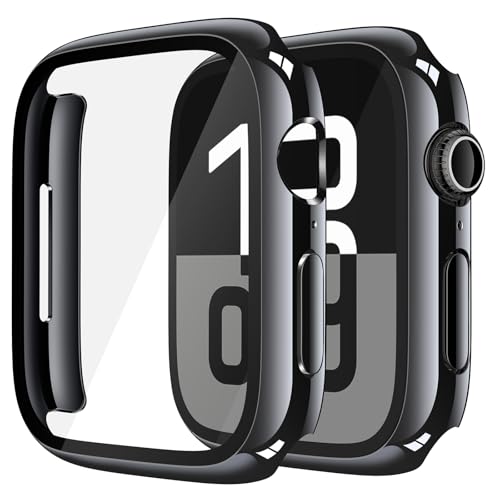 Misxi 2 Pack Tempered Glass Case Compatible for Apple Watch Series 10 (2024) 42mm Hard PC Screen Protector Overall Protection Ultra-Thin Lightweight Scratch-Resistant Cover for iWatch Jet Black