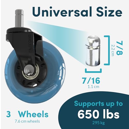 Office Chair Wheels Replacement Rubber Chair casters for Hardwood Floors and Carpet Set of 5 Heavy Duty Office Chair mats - Fits 98%