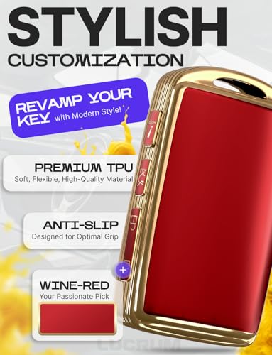 for Mazda CX5 Key Fob Cover and Leather Keychain - Full Cover Key Case for Mazda 3 6 CX-5 CX-9 CX-30 CX-50 CX-70 - 2019-2024 TPU Keyfob Cover Compatible with WAZSKE11D0 - Red and Gold