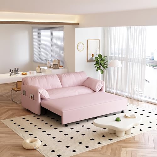 3 in 1 Queen Size Pull Out Sleeper Sofa Couch Bed Cloud Velvet Convertible Loveseat Futon Lounge Recliner Sofabed with Thicked Cushions and Side Storage for Living Room Bedroom Apartment Office