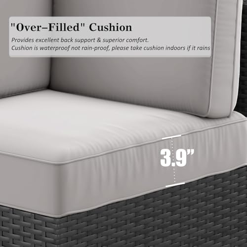 LayinSun 10 Piece Patio Furniture Set with 44'' Propane Gas Fire Pit Table Outdoor Sectional Conversation Set Wicker Rattan Sofa Set with Coffee Table F10-black/Light Grey