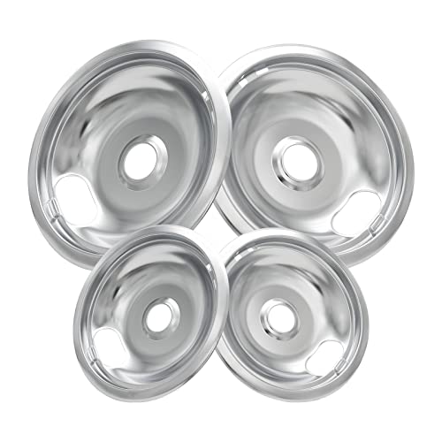 COZZIVITA W10196405 W10196406 Stove Burner Drip Pans for Electric Stove Top-Compatible with Whirlpool Electric Range-Thickening to Prevent Bent-Set of 4 Chrome Drip Pans Silver