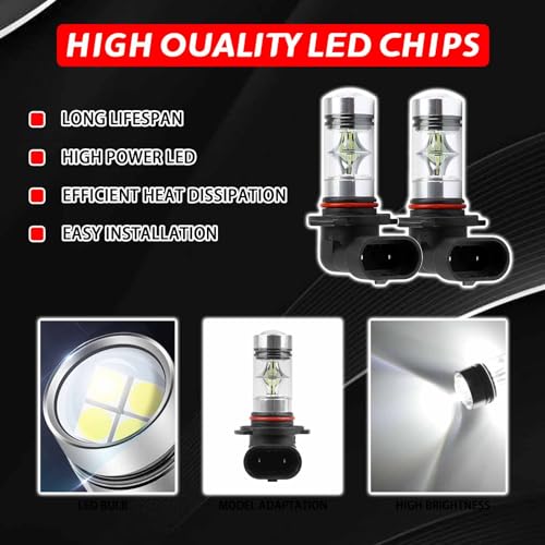 LLII 2PCS 9005/9006 LED Headlight Bulbs High Low Beam Headlights 6500K 12V Fog Light Bulbs Daytime Running Lights Daylight Front Light Replacement Kit for Most Cars Trucks SUVs RVs(White)