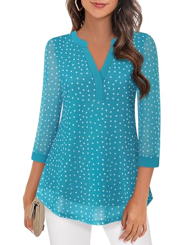 Timeson Plus Size Womens Tops: 3/4 Sleeve - Womens Dressy Tops and Blouses - Dress Shirts for Women Elegant Causal Loose Fitted Ladies Tops Business Work High Low Flowy Tunics Evening Blue White 2XL