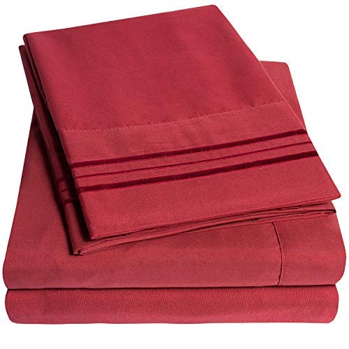 Burgundy 4PC Queen Bed Sheet Set 1500 Thread