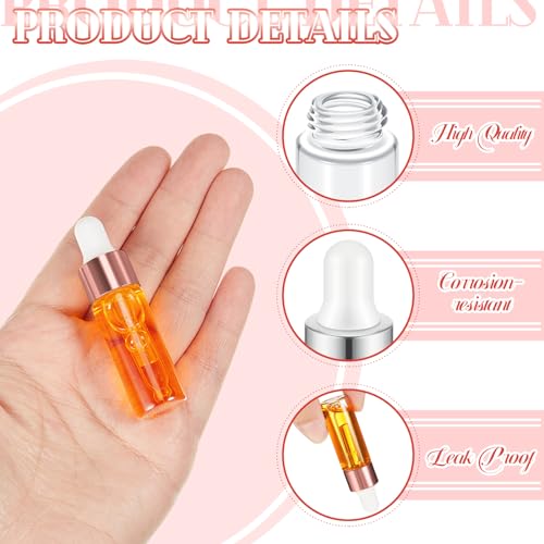 Didaey 100 Pcs Mini Glass Dropper Bottle Bulk 5 ml Rose Gold Clear Essential Oil Dropper Bottles Small Tincture Empty Bottles Sample Containers Perfume Liquid Vials with Cap for Traveling