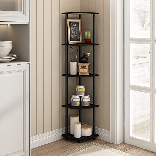 5-Tier Corner Shelf Rack, Espresso/Black