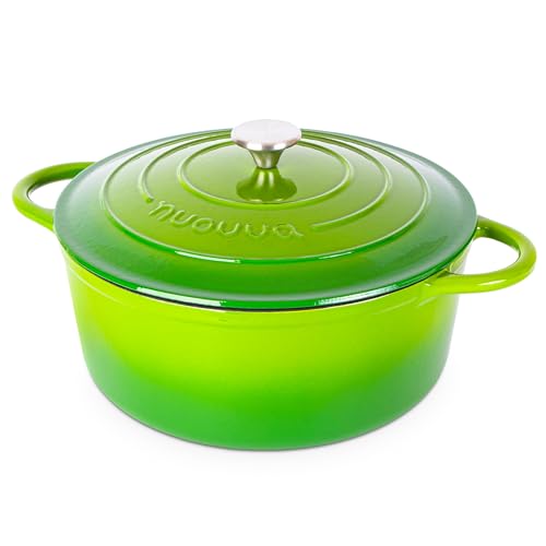 Cast Iron Dutch Oven with Lid – Non-Stick Ovenproof Enamelled Casserole Pot – Sturdy Dutch Oven Cookware – Green 7.3-Quart 30cm – by Nuovva
