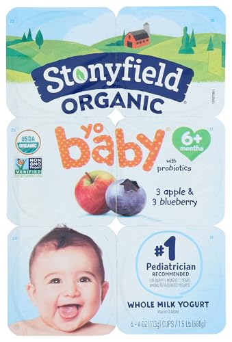 Stonyfield Organic YoBaby Whole Milk Apple & Blueberry Yogurt Cups | #1 Pediatrician Recommended for Babies