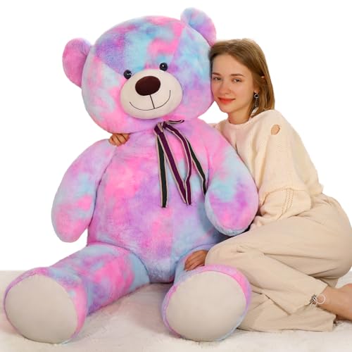 Tezituor Big Teddy Bear 5 Feet Giant Teddy Bear Stuffed Animal 59 Inches Human Size Teddy Bear for Girlfriend Boyfriend Rainbow Purple Teddy Bear for Valentines Day Christmas Birthday