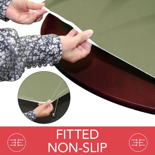 Covers For The Home Deluxe Elastic Edged Flannel Backed Vinyl Fitted Table Cover - Basketweave (Green) Pattern - Large Round Oblong Oval - Fits Tables up to 45\" - 56\" Diameter