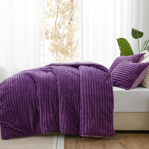 BEDELITE Fleece Full Comforter Set -Super Soft & Warm Fluffy Purple Bedding Luxury Fuzzy Heavy Bed Set for Winter with 2 Pillow Cases