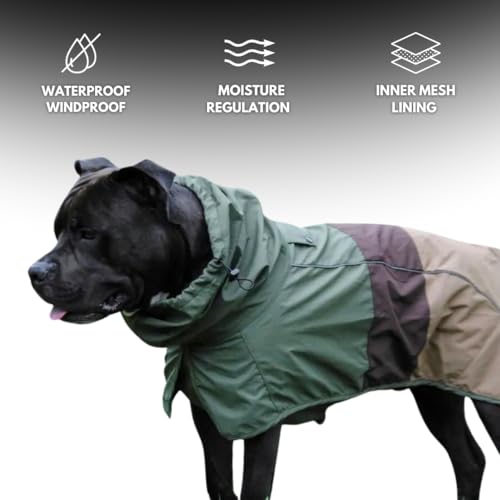 Spark Paws Dog Raincoat Waterproof Windproof Rain Jacket for Small Medium Large Extra Large Dogs Reflective Breathable Full-Body Coverage Dry Suit - Green Brown Tan L