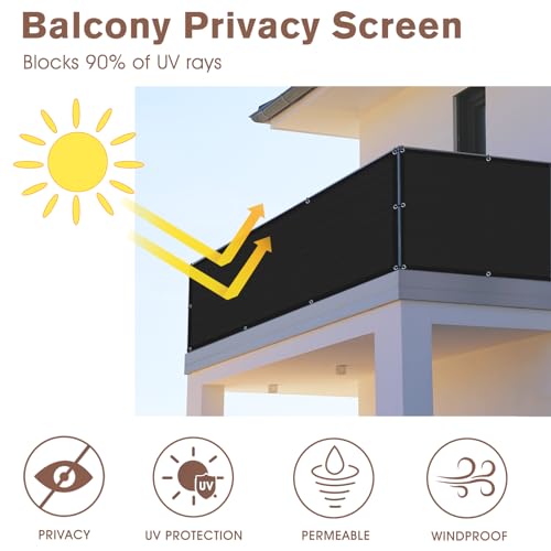 Sunny Guard Customized 2'6''x13' Black Balcony Privacy Screen 180 GSM Apartments Railing Fence Cover Heavy Duty Mesh Windscreen for Deck Outdoor Backyard Patio