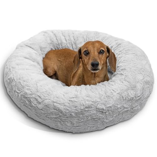 Best Friends by Sheri The Original Calming Donut Cat and Dog Bed in Lux Fur Gray Small 23x23