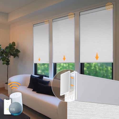 Motorized Blinds No Drill Automatic Blinds for Windows Cordless Roller Shades Electric Blinds with Remote Control Smart Blinds (White 33 x 72)