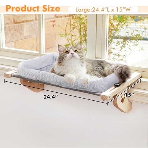 AMOSIJOY Cat Sill Window Perch Sturdy Cat Hammock Window Seat with Cushion Bed Cover Wood & Metal Frame for Large Cats Easy to Adjust Cat Bed for Windowsill Bedside Drawer and Cabinet(Cushion Bed)