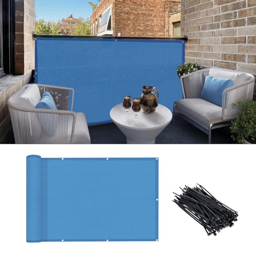 LOVE STORY 3'x10' Blue Balcony Screen Privacy Fence Cover -Mesh Privacy Screen UV Protection Weather-Resistant 3 FT Height Shield for Deck Patio Backyard Outdoor Pool Porch Railing