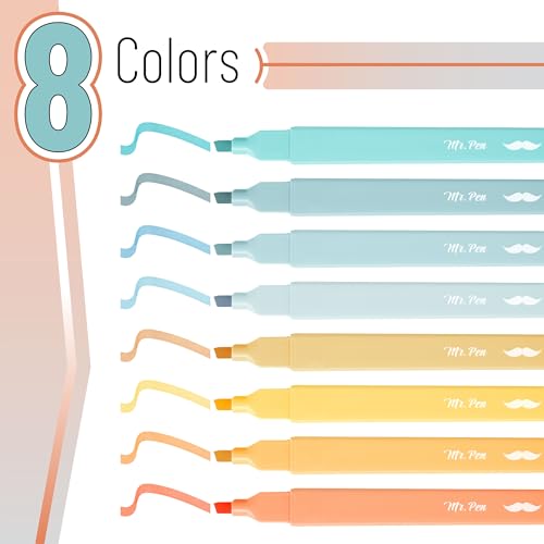 Mr. Pen- Aesthetic Highlighters 8 pcs Chisel Tip Pastel Colors Cute Highlighters Assorted Colors Bible Highlighters and Pens No Bleed No Bleed Highlighters for Bible Pages No Bleed