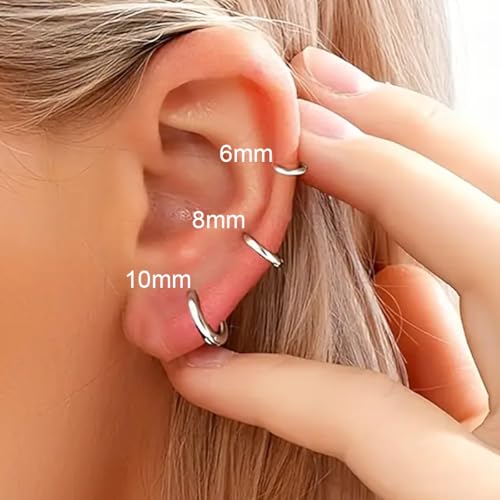 4 Pairs Small Hoop Earrings Set for Women 316L Surgical Stainless Steel Huggie Hoop Earrings Hypoallergenic Cartilage Hoop Earrings for Helix Tragus Conch Piercing Jewelry for Women Men(Silver-2.0mm)