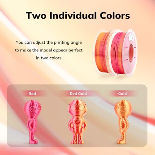 AMOLEN Silk PLA 3D Printer Filament Dual Color Red Gold PLA 1.75mm Shiny Color Change Filament 3D Printing PLA Filament for Most FDM 3D Printer 1kg Spool(2.2lbs)