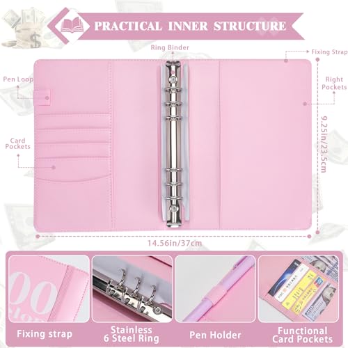 NICOOTH 100 Envelopes Money Saving Challenge Money Saving Binder 100 Envelope Challenge Binder Savings Binder Envelope A5 Savings Challenge Book (Pink)
