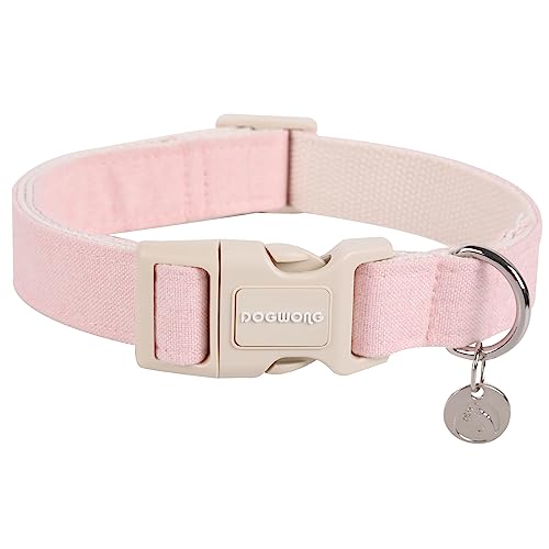DOGWONG Cotton Hemp Dog Collar Heavy-Duty Pink Dog Collar Adjustable Soft Natural Fabric Pet Dog Collar Cute Wedding Puppy Necklace for Small Medium Large Dog
