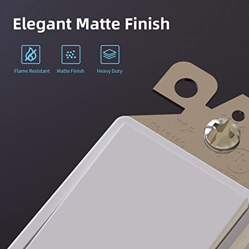 ELEGRP Matte White Single Pole Decorator Light Switch 15Amp 120/277V Decorative Paddle Rocker Switch Replacement On/Off Wall Switch Self-Grounding Residential/Commercial Grade UL/CUL (20 Pack)