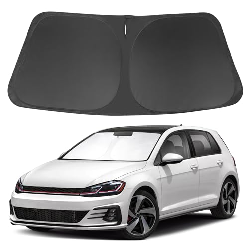 LHFLIVE Windshield SunSshade Compatible with 2015-2021 Volkswagen Golf GTI e-Golf VW Golf R 4 Door Hatchback Accessories Sunshade Sun Visor Protector Keeps Car Cool Black/Silver