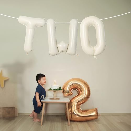 40 Inch Beige Two Balloons Letter Cream White Sand Two Balloon Letters with Ribbon Neutral Ivory Alphabet Two Balloon for Kid Boys Girls 2 Year Old Birthday Second 2nd Anniversary Party Decorations
