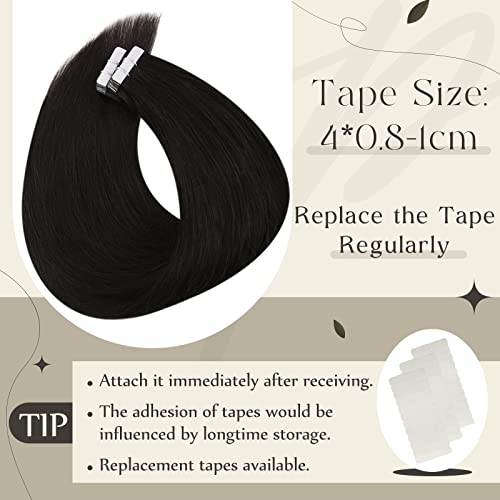 Full Shine Tape in Hair Extensions Human Hair 14Inch Black Human Hair Extensions Invisible Tape ins Color 1B Natural Tape in Extensions Real Human Hair 20Pcs 50G Double Sided Hair Extensions Tape in