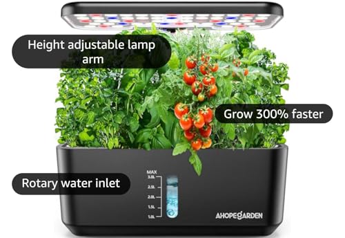 Ahopegarden Indoor Garden Hydroponics Growing System Plant Germination Kit Aeroponic Herb Vegetable Growth Lamp Countertop with LED Grow Light - Hydrophonic Planter Grower Harvest Veggie Lettuce