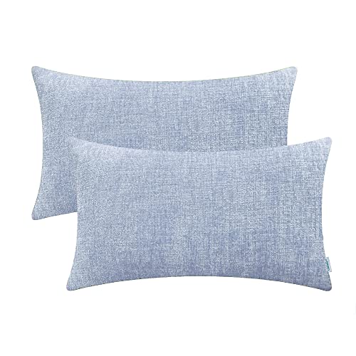 CaliTime Pack of 2 Cozy Pillow Covers Cases for Couch Sofa Home Decoration Solid Dyed Soft Chenille 12 X 20 Inches Baby Blue