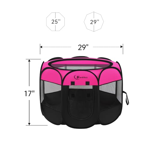 Siedihit Dog PlaypenSmall Dog Crate for Indoor Outdoor Travel Camping UseFoldable Pop Up Pet Kennel Playpen with Carring CaseRemovable TopExercise Pen Tents for Pets/Dogs/Cats/Rabbits (SmallRose)