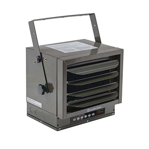 Comfort Zone 7500 Watt 300 Watt Gray Ceiling Mount Garage Space Heater with Remote Programmable Thermostat Adjustable Temperature Electronic Thermostat Digital Display