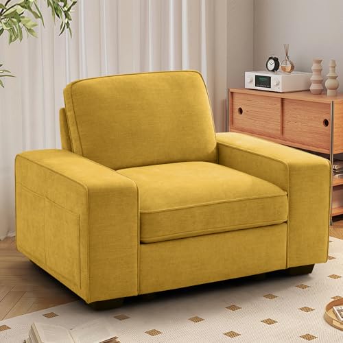 TEKAMON 45\" Accent Chair with Seat Storage Oversized Single Sofa Chair Modern Chenille Fabric Armchair for Living Room/Office with Wide Armrests Side Pockets USB/Washable Covers(Yellow)