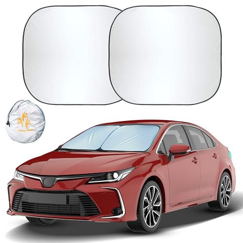 EcoNour 2 Piece Sunshade for Car Windshield Durable 240T Polyester Car Windshield Sunshade Blocks UV Rays Car Shade for Sun Protection Front Window Sunshade Small (23.5 in x 29 in)