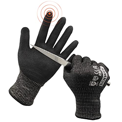Schwer ProGuard Highest Level Cut Resistant Work Gloves PR3326 for Extreme Protection,ANSI A9 Cut Gloves with Reinforced Thumb Non Slip Breathable Cooling Durable Touch-screen Black 1 Pair(S)