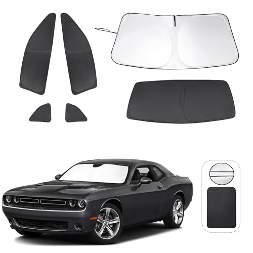 TINGLU Window Shades for Dodge Challenger 2015-2023 (SXT RT GT) Accessories Car Side Full Windows Rear Windshield Sun Shade Sun UV Rays & Privacy Protection for Camping Napping and Relaxing 6PCS