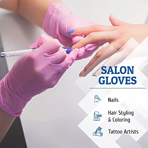 Hand-E Touch Pink Nitrile Disposable Gloves Medium 200 Count - Esthetician Nail Tech Microblading Hair Dye & Stylist Salon Cleaning Gloves - Latex Free Gloves