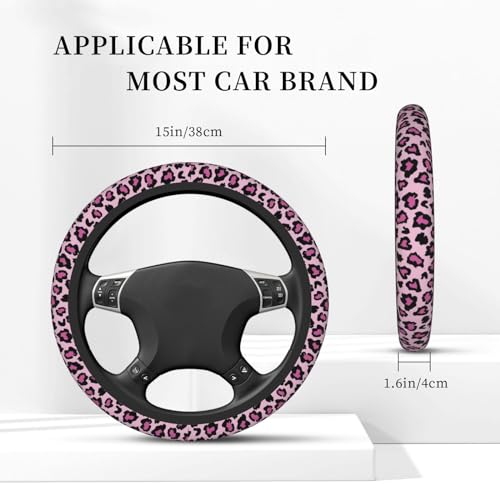 KARREAL Pink Leopard Print Elastic Steering Wheel Cover Non-slip Breathable Neoprene Steering Wheel Covers Women Pink Car Accessories Universal 15 Inch Fit Auto Suvs Truck