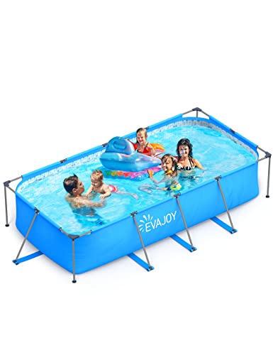 EVAJOY 14ft x 7ft x 33in Metal Frame Swimming Pool Outdoor Rectangular Above-Ground Pool with Steel Frame Heavy-Duty PVC Easy Assembly for Backyard Garden Lawn