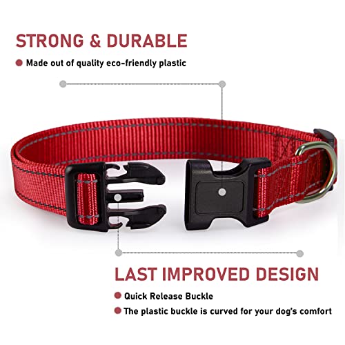 Reflective Dog Collar with Buckle Adjustable Safety Nylon Collars for Small Medium Large Dogs Red XS