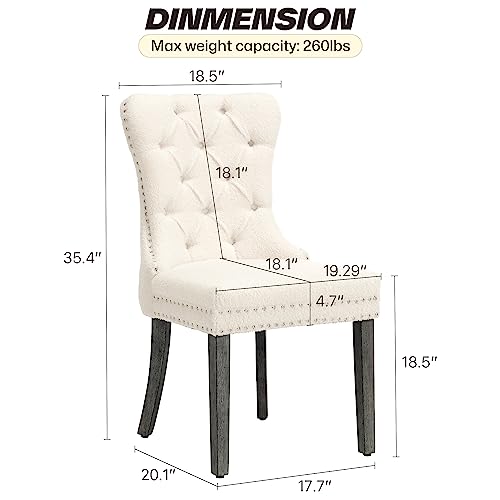KCC Boucle Dining Chairs Set of 4 Upholstered High-end Tufted Dining Room Chair with Nailhead Back Ring Pull Trim Solid Wood Legs Contemporary Nikki Collection Modern Style for Kitchen Cream