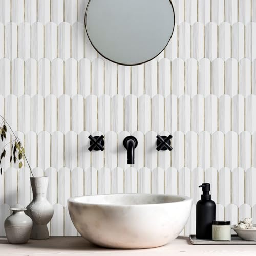 Vamos Tile Peel and Stick Backsplash Seamless Tile 10-Sheet Stick on Backsplash for Kitchen Dolomite Gray and White+Light Gold Metal Self Adhesive PVC Tiles (10 Sheets)