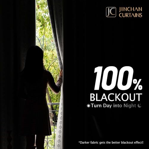 jinchan 100% Blackout Boho Curtains 90 Inches Long for Bedroom Black on Beige Geometric Printed Grommet Top Room Darkening Thermal Insulated Window Drapes 2 Panels