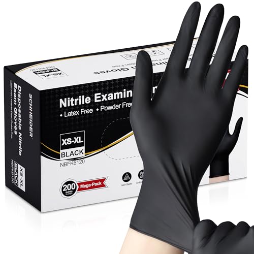 Schneider Nitrile Exam Gloves -Small 200-ct Box Black Disposable Gloves Latex-Free Powder-Free Food Safe Medical Gloves for Cooking Cleaning Examination