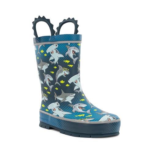 Western Chief Rain Boots with Pull on Handles for Toddlers and Kids - Premium Waterproof Boots for Boys and Girls Chiller Sharks 7