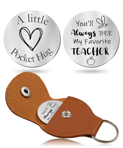 OUMILAN Pocket Hug Token Gifts for Men Boyfriend Girlfriend Inspirational Gift for Son Daughter Brother with Leather Keychain (Teacher Gift) 3*3cm/1.18*1.18inch
