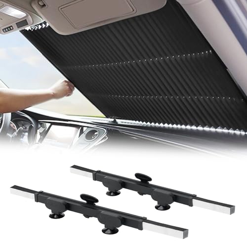 2PCS Retractable Car Sun Shades - Accordion Foldable Windshield Sunshade Blocks 99% UV Rays Keep Cool Large Size Sunscreen for Maximum Protection Prevents Interior Sun Damage - Fits Various Models